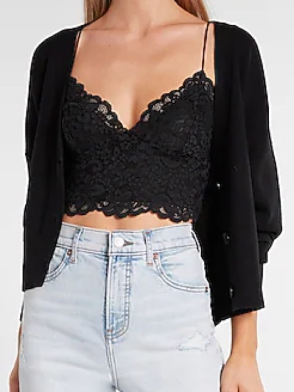 Express Black Allover Lace Cropped Cami